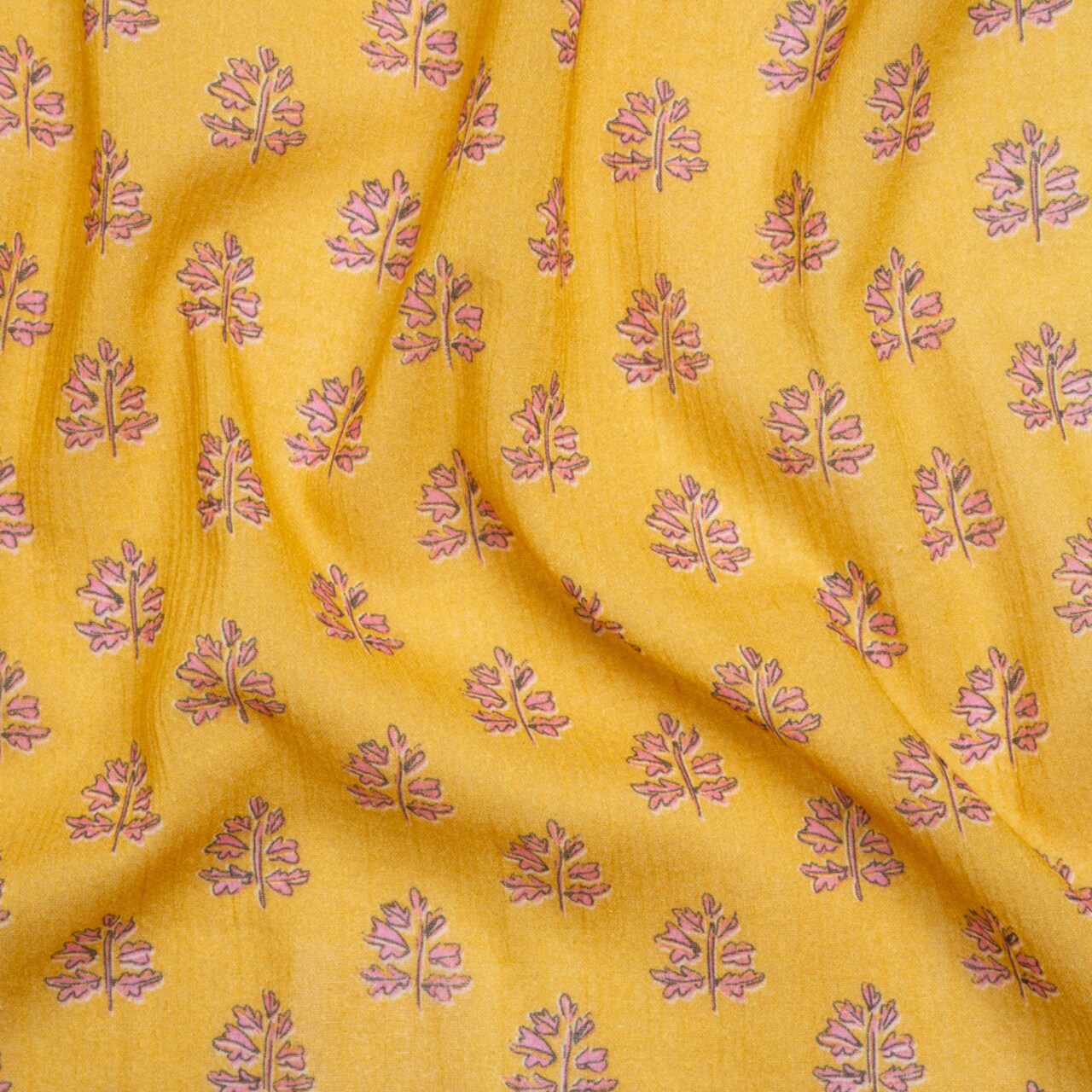 1 Yard Yellow and Pink Leaves Crinkled Cotton Gauzy Woven Fabric 51 inch Width